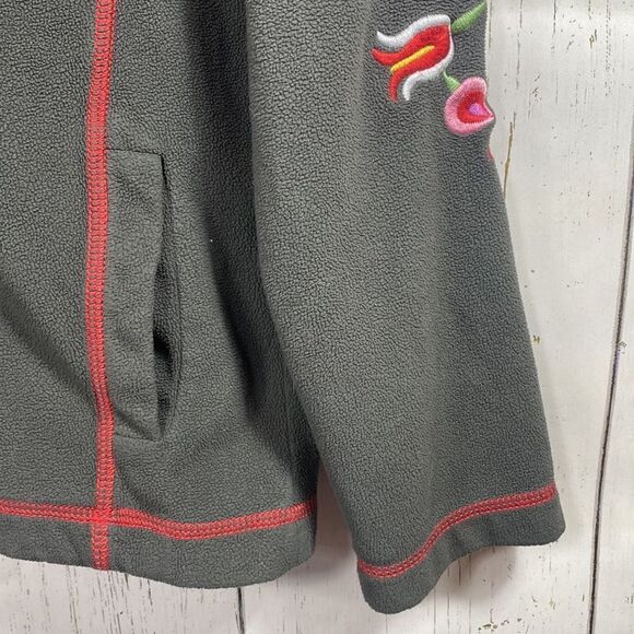 Sundance Womens Embroidered Boho Floral Fleece Gray Zip Fleece Pockets Jacket - Picture 9 of 15